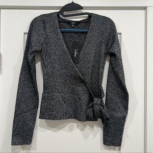 Lulu’s Black and Silver Lure Wrap Sweater Top Medium